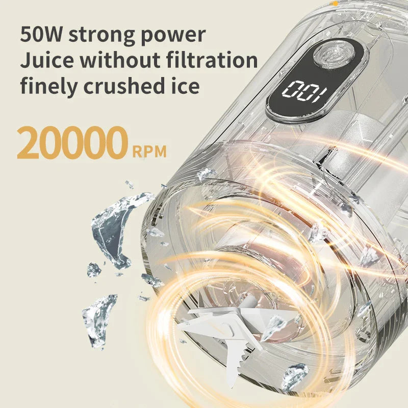 Digital Multimode Juicer Blender - Smart LED Display, Portable Personal Electric Juicer, 600ML Mini Blender Portable Blender For Shakes and Smoothies juice, 12 Blades Great for Mixing, Compact, Convenient and Versatile (white)