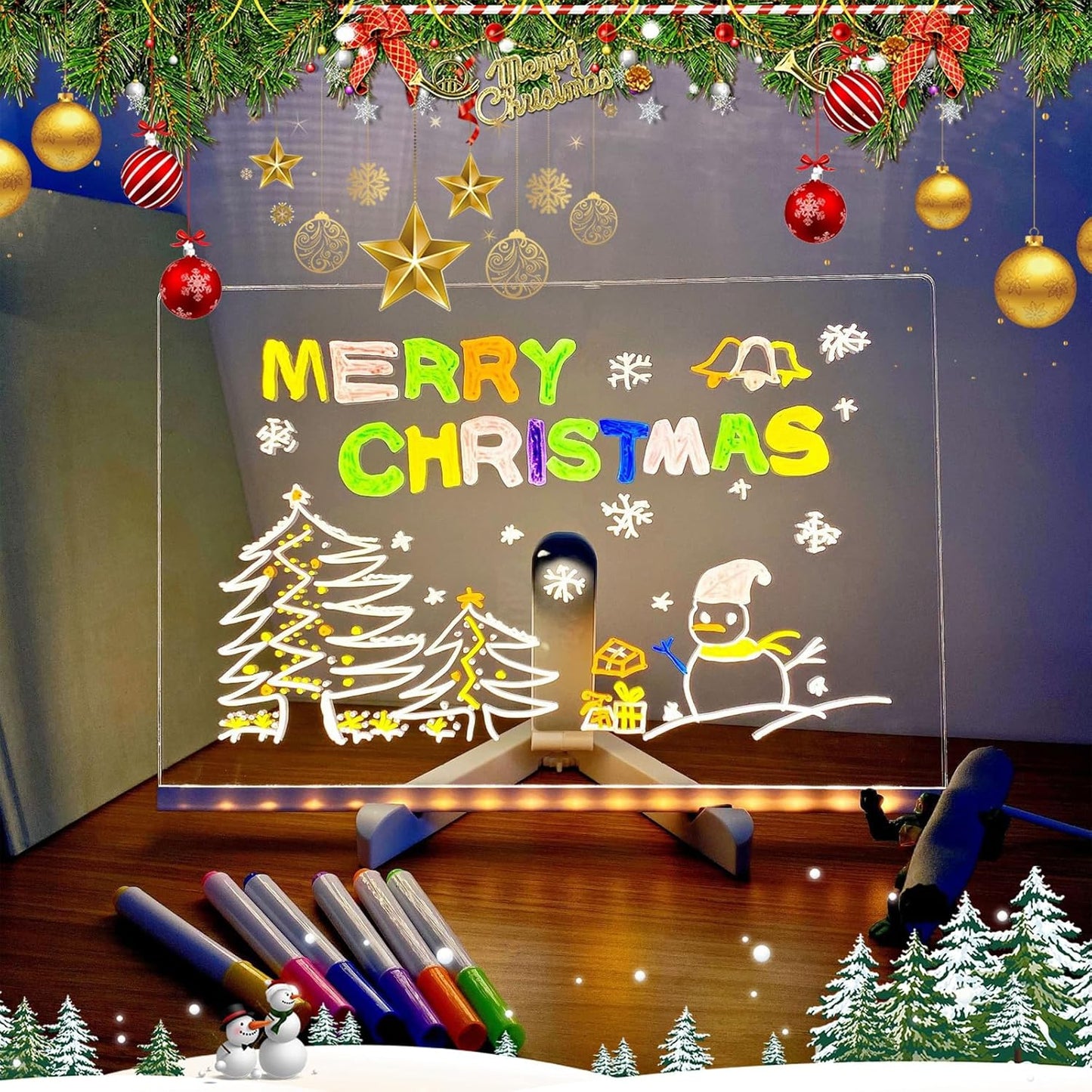 Led Drawing Board For Your Kids, Acrylic Dry Erase Light-Up Board with Stand Markers Cleaning Cloths TracingPaper Erasable Reusable Kids Learning Gift for BirthdayChristmas Decorative Neon Sign