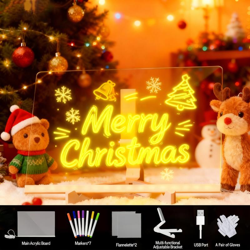Led Drawing Board For Your Kids, Acrylic Dry Erase Light-Up Board with Stand Markers Cleaning Cloths TracingPaper Erasable Reusable Kids Learning Gift for BirthdayChristmas Decorative Neon Sign